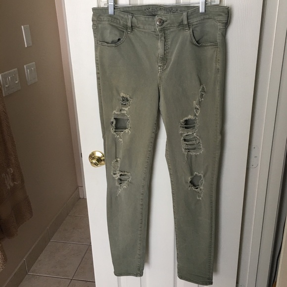 American Eagle Outfitters Denim - AE Olive green distressed Jean Jeggings 16L
